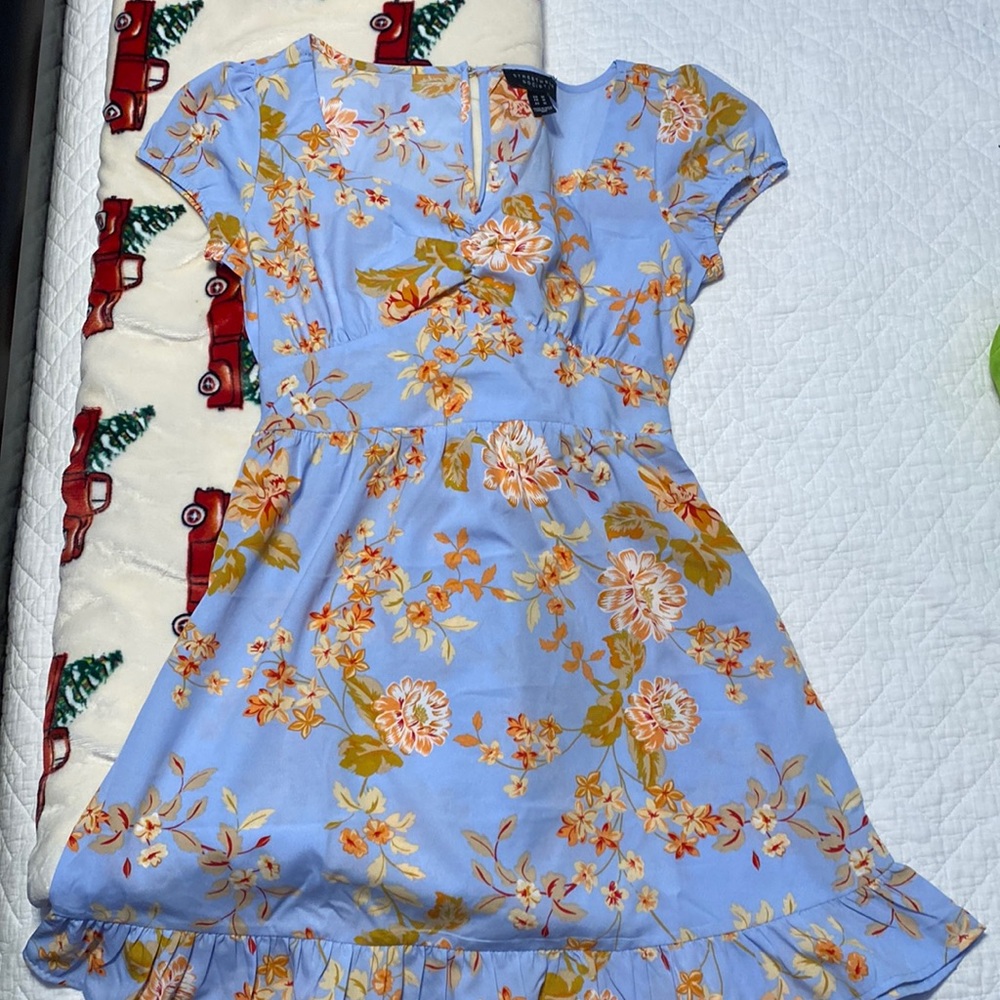 Super cute blue floral dress, only worn once, no flaws